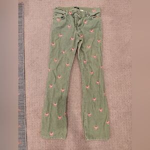Embroidered Olive Green Women's Cords with Rooster Accents